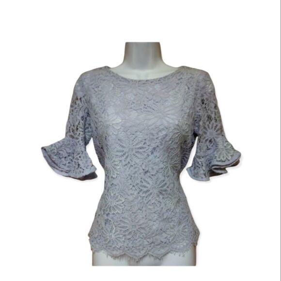 NANETTE LEPORE- SPRING FLING TOP IN SKY BLUE LACEY BELL SLEEVE CLASSY BLOUSE XS - Picture 5 of 14